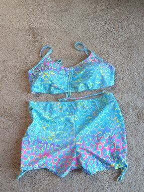 Source Unknown Aqua and Pink Kids Swim Bikini Set